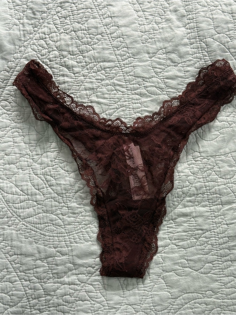 NWT Victoria Secret Lace High-Low Thong Panties Deep Brown